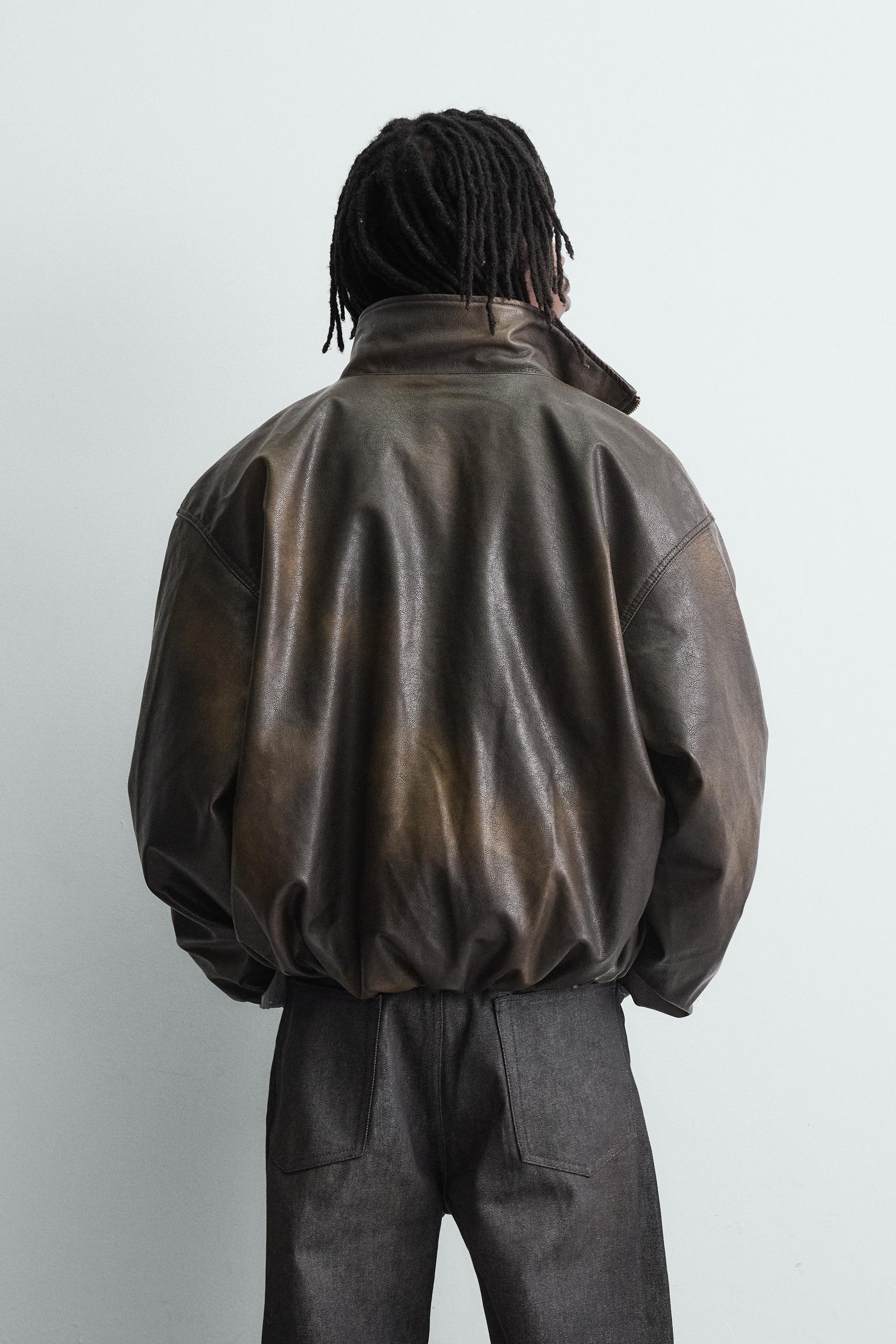 BLOUSON EN MATIÈRE SYNTHÉTIQUE EFFET DÉLAVÉ